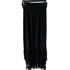 Roper Maxi Skirt Womens Sz S Fringe Bottom Western Skirt Black Stretch Pull On